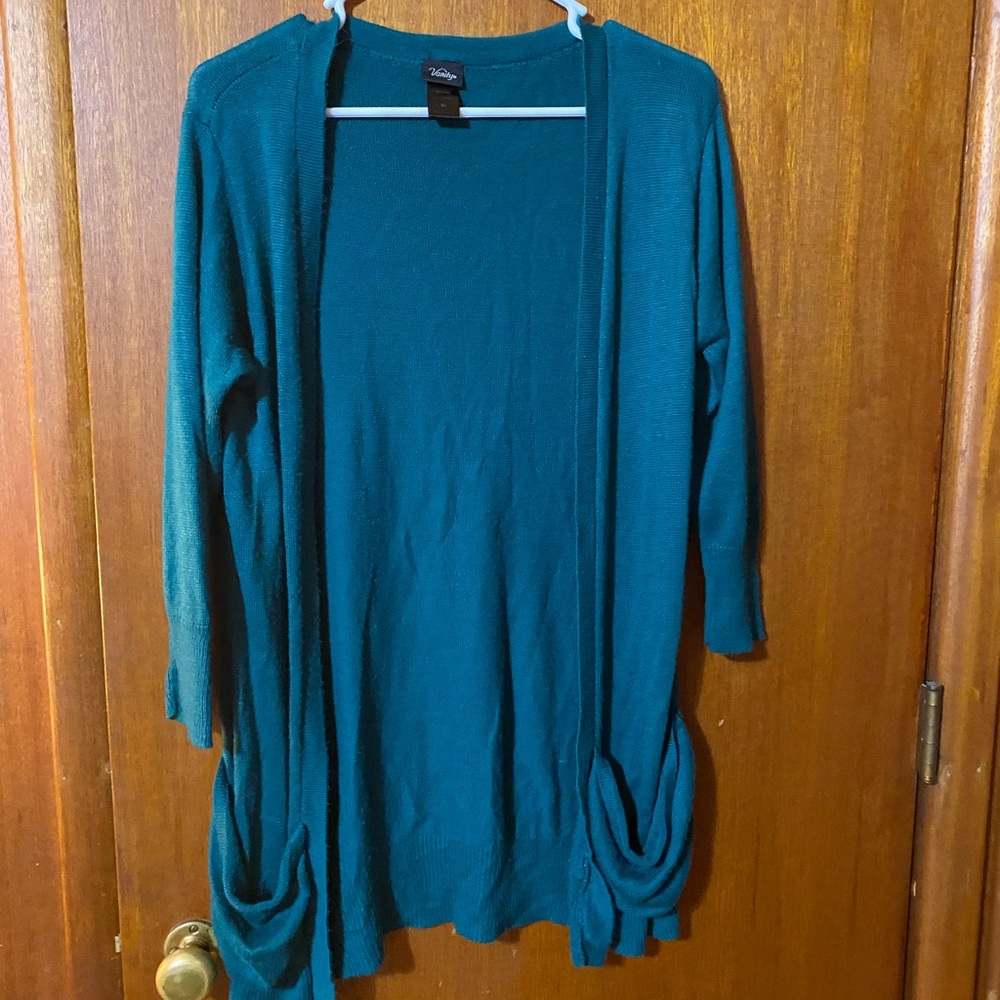 Vanity Deep Green Open-Front Cardigan